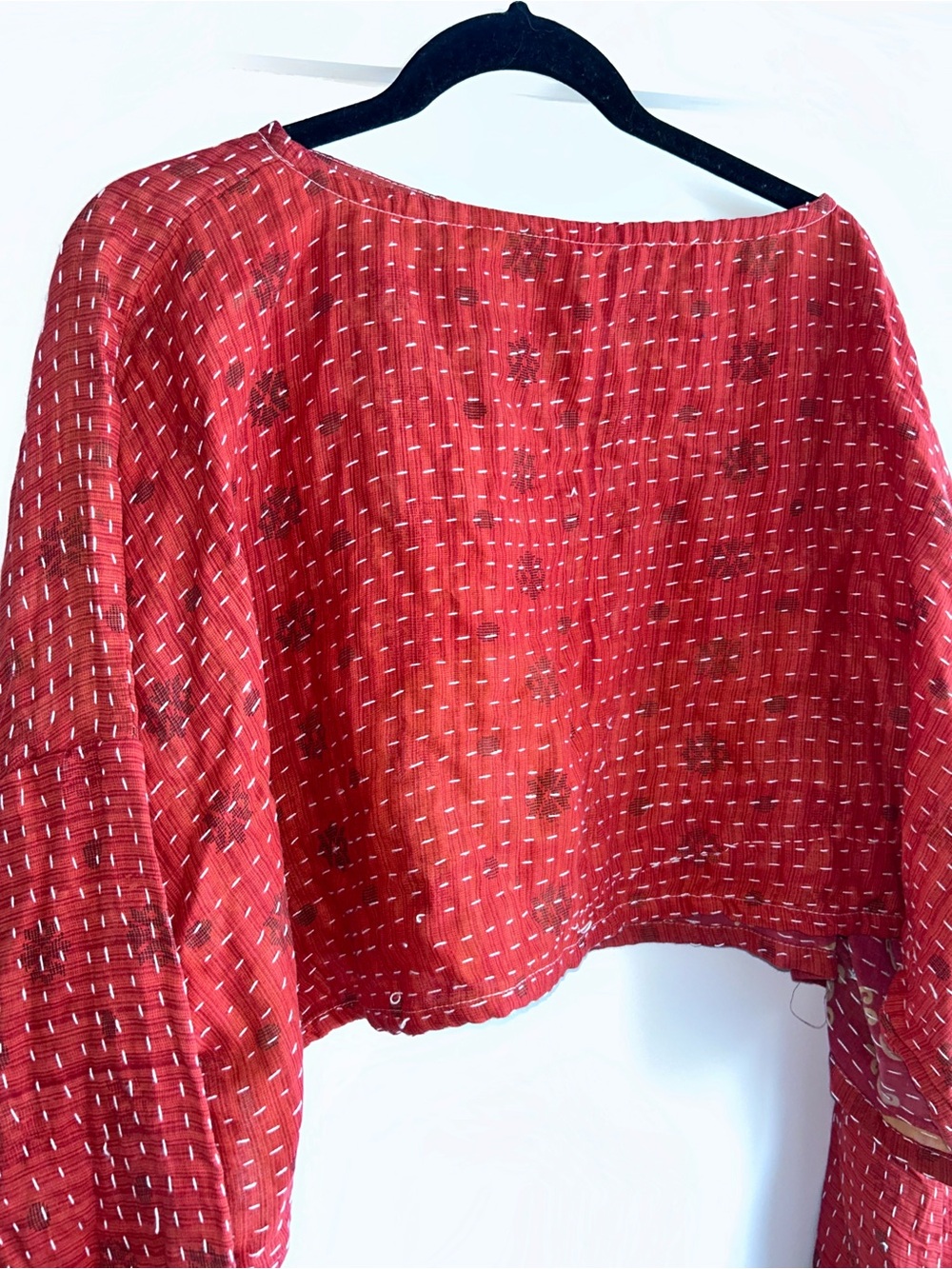 Kantha Bae abundance cropped bell sleeve boho top OS